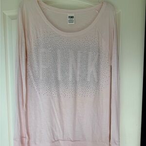 Victoria's Secret PINK Light Pink Rhinestone Logo Long Sleeve Top